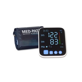 Med-Pat BP-S Arm Blood Pressure Monitor - 4.7" HD LCD Screen - 2 Users x 300 Memories Plus Guest Mode - Irregular Heartbeat Detection - Hold Still Indicator - FSA/HSA Approved - Portable Square Design