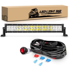 GOOACC 22 Inch 120W Spot Flood Combo Off Road Led Light Bar Work Light Driving Lamp with 16 AWG Wiring Harness Kit for Truck Jeep ATV SUV, 2 Years Warranty, White (Auto-701)