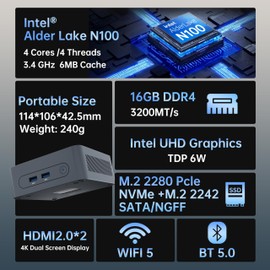 MOREFINE Mini PC N100 Compatible with Windows 11 Pro 12th Gen Alder Lake(up to 3.4GHz) 16GB DDR4 RAM 256GB PCIe M.2 SSD M8 Mini Computers Support 4K Dual Display/USB3.2/WiFi 5/BT4.2
