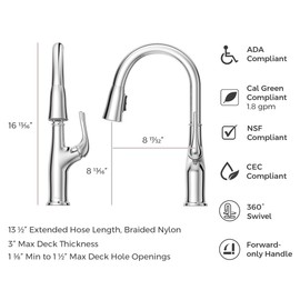 Pfister Highbury Kitchen Faucet with Pull Down Sprayer, Single Handle, High Arc, Polished Chrome Finish, LG529HGC
