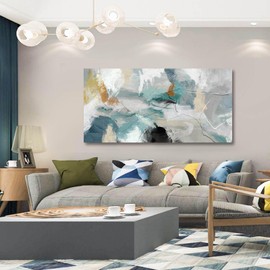 SOUGUAN Teal Wall Art Abstract Painting Wall Decor Living Room Modern 24"x 48" Canvas Wall Art Office Decor Black Wall Art Canvas Prints Artwork for Bathroom Bedroom Kitchen Wall Decoration