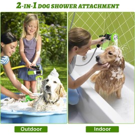 2-in-1 Dog Shower Attachment for Indoor Shower Hose & Outdoor Garden Hose, 8 Sprayer Modes Dog Wash Hose Attachment with Soap Dispenser, Ideal for Car Wash and Pet Shower(Hose Not Include)