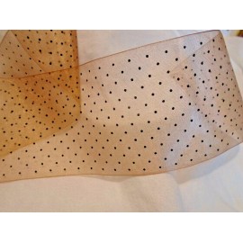 3" SHEER ORGANDY RIBBON- PEACH W/ BLACK  POLKA DOTS - JAPAN-woven edge
