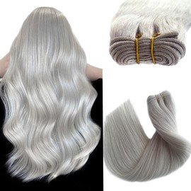 Hair Extensions for Women Real Hair 20 Inch Platinum Sliver Sew in Weft Hair Extensions Human Hair Straight