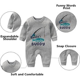 culbutomind Baby Twins Bodysuit Daddy Fishing Buddy Newborn Baby Romper Boy Girl Father's Day Gift Funny Baby Clothing, Grey Daddy Fishing Buddy