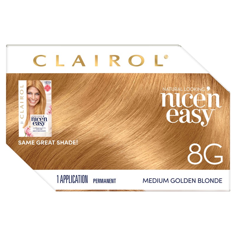Clairol Nice'n Easy Permanent Hair Dye, 8G Medium Golden Blonde