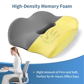 HANQIMER Cloud-Like Comfort Memory Foam Seat Cushion - Hip-Stabilizing Office Chair Cushion, Car Seat Cushion for Long Sitting - Office Workers, Drivers & Post-Surgery Pressure Relief Cushion (Grey)