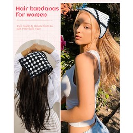 HAIMEIKANG Crochet Hair Bandanas for Women Knit Head Scarf Bandana Headband Scarf Tie-Back Floral Headscarf for Girls(White+Black)