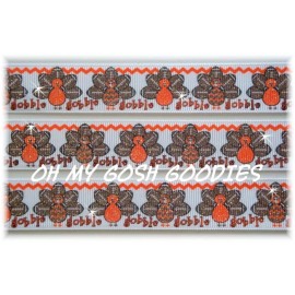 7/8 GLITTER FOOTBALL TURKEY GOBBLE THANKSGIVING GROSGRAIN RIBBON 4 HAIRBOW BOW
