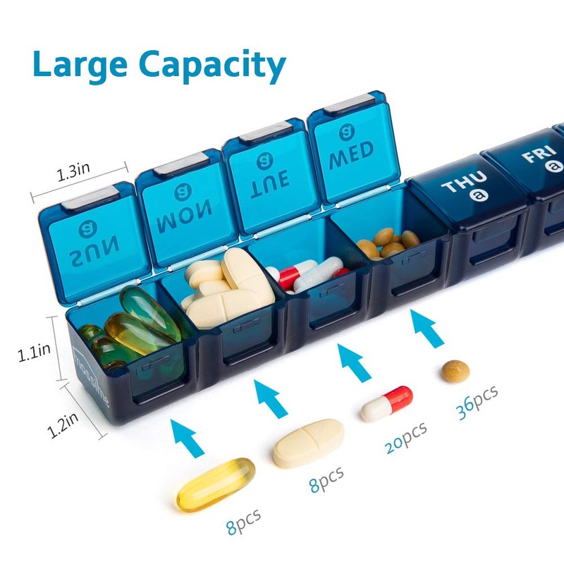 2-Pack Weekly Large Pill Organizer for Travel, 7 Day Jumbo
