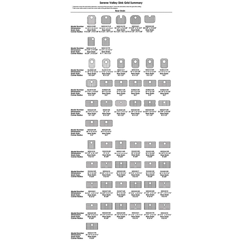 Serene Valley Sink Bottom Grid 23" X 14-1/2", Rear Drain