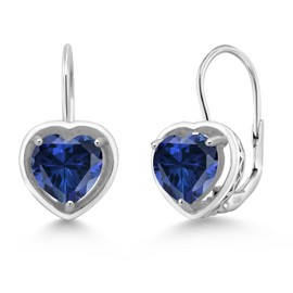 Gem Stone King 925 Sterling Silver Gemstone Birthstone Heart Earrings | Leverback Drop Dangle Earrings for Women | Heart Shape 7MM