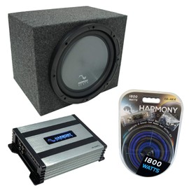 Harmony Audio HA-R124 Subwoofer Single 12" Sub Box Bundle HA-A400.1 Amp Universal Car Stereo Rearfire Sealed