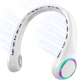 GULAKI Portable Neck Fan, Personal Fan with 4000mAh Battery, Rechargeable Neck Fan with 3 Speeds and 64 Cool Lights, Birthday Gifts for Men Women Mom Dad, Hands Free Cooling fan for Summer(White)