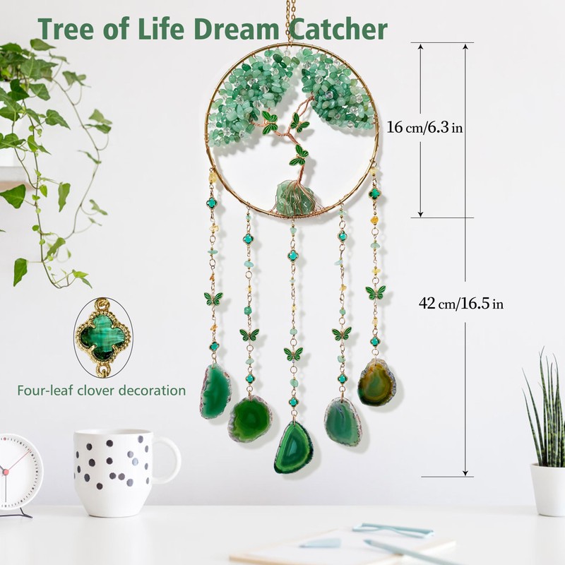 Dream Catchers-Large Adult Crystal Tree of Life Green Agate Wall