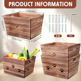 AceOrbit 3 Pack Rustic Wooden Crates Farmhouse Handmade Storage Boxes with Handles, Large Decorative Display Crates, Durable Hollow Claw Design, Stackable & Nestable for Home Decor