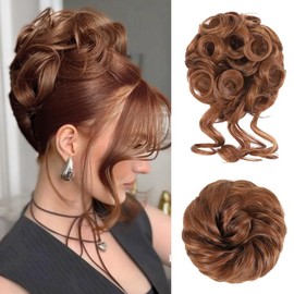 Vigorous Messy Bun Hair Piece for Women - 2PCS Synthetic Hair Pieces with Tousled Updo Hair Buns & Wavy Curly Texture Scrunchies Chignon Ponytail  - Easy to Wear & Versatile for Daily Use:_2# Natural Black