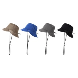 Clakllie Waterproof Sun Hat Men Women Outdoor Fishing Hat with Chin Strap Foldable Summer Bush Hat UV Protection Safari Boonie Hat Fisherman Cap Safari Sun Hat Fishing Hat, H-WBF4-Black