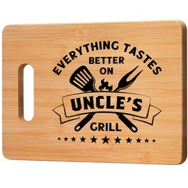 GiftyTrove Uncle Gifts, Best Uncle Birthday Gifts from Niece Nephew - Unique Bamboo Cutting Board - Cool Fathers Day Christmas Gifts for Uncle - Everything Tastes Better on Uncle's Grill