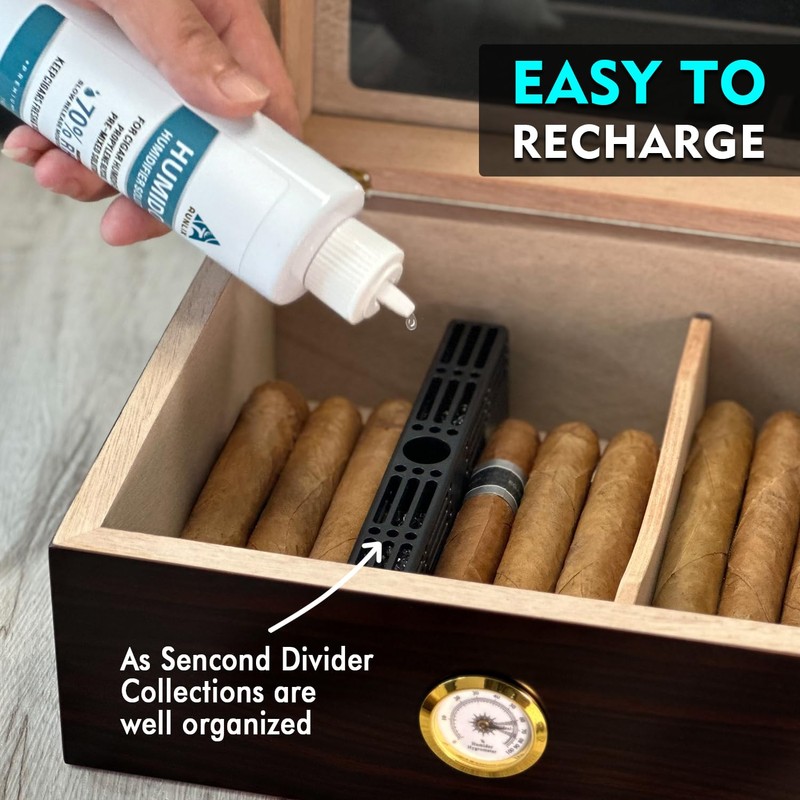 Humidor Cigar Humidifier,Cigars Humidor Solutions Set, 3-Way Humidification System, Keep
