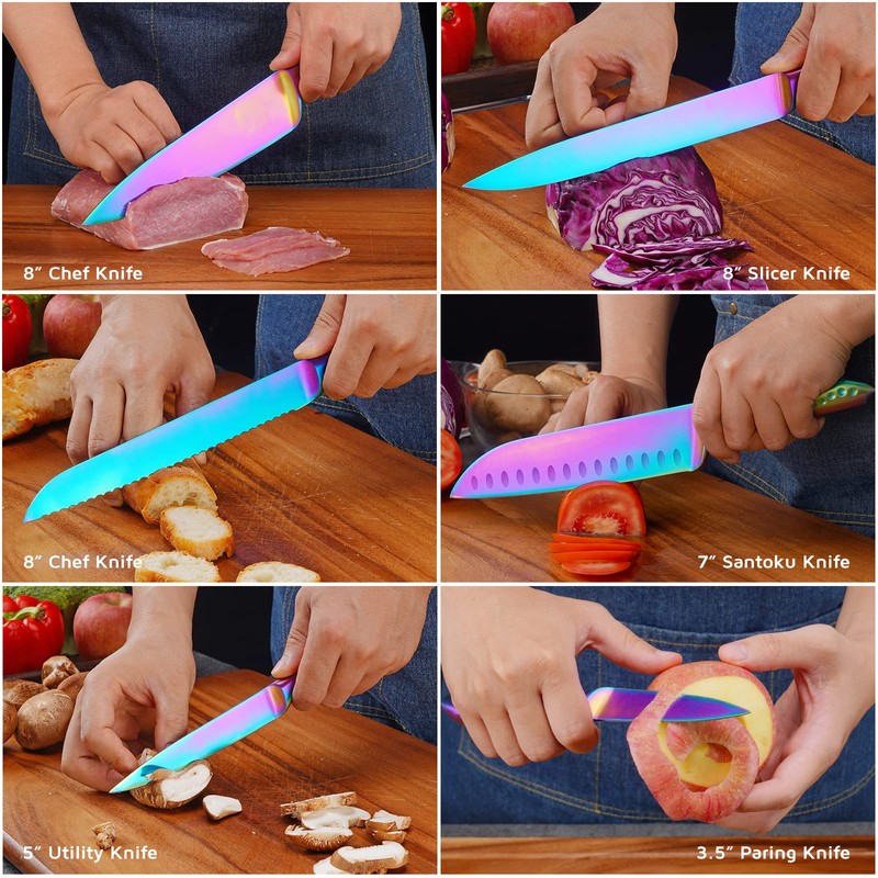 Rainbow Knives Block Set 7 Pieces, Iridescent German High Carbon