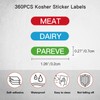 360PCS Kosher Kitchen Labels,Waterproof Meat Diary Pareve Stickers,Color Coded Kosher