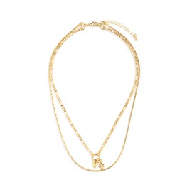 DEMDACO Women's Everyday Fashion Layered Pendant Chain Necklace 16 Inch 14K Gold Plated Heart and Cross Charm