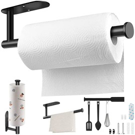 AUGUSTYUE Portarrollos de Papel de Cocina, Acero Inoxidable Soporte para Papel de Baño, Soporte para Toallas de Papel, Taladrado y Autoadhesivo (Negro)