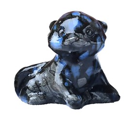 WUYOUSHI Blue Amphibole Otter Figurine - Hand Carved Healing Crystal Otter Statue, Lucky Gemstone Sculpture for Home Office Desk Decor, Spiritual Gift for Animal Lovers & Nature Enthusiasts