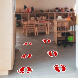 YIKIADA Red Footprint Stickers 4 x 6 Inches Vinyl Self Adhesive Kids Floor Decals Waterproof Foot Print Sticker for Business School Office Wall Stairs 20 Pairs
