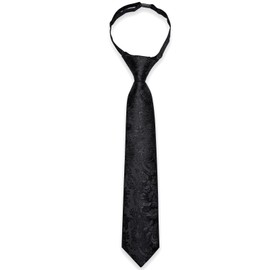 YourTies Boys Floral Ties Zipper Black Pre-tied Necktie for Kids Ages 8-14 Wedding Graduation School Uniforms