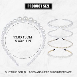 Women's Pearl Headband, 4 Pieces White Pearl Headband, Wedding Headband with Pearls, Pearl Headbands, White Faux Pearl Headband, Headband Beads, Fashionable Headbands for Girls