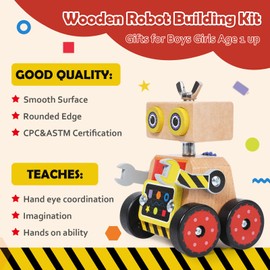 JugueteLand Robot Building Toy, Wooden Little Robot Assembly Kit for Kids 4-8 Years, STEM Educational Woodworking Crafts Projects for Kids, Gift for Boys and Girls 4 5 6 7 8 Years Old