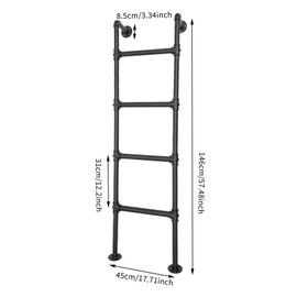 Carbon Steel Black Wall/Floor-Mounted Ladders 57.48inch 4-Step Basement Window Well Egress & Fire Emergency Escape Ladder with Bases & Pre-drilled Holes for Home Loft Loads 440.92lbs