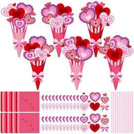 Yaomiao 24 Pcs Valentine Flower Bouquet Craft Kit DIY Paper Make Your Own Flower Bouquet Craft Gift Set for Mum Teacher Home Activities Supplies