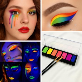 8 Colors Neon face paint – UV glow in the dark face paint palette – quick-dry and easy to remove – vibrant body and eyeliner colours for parties and festivals