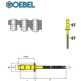 GOEBEL® - Pack of 1000 - Multi-range blind rivets steel 3.2 x 12.0 mm - Flat head rivet - Flat head blind rivet - Multi-range blind rivet - Multi-purpose rivet - Multi-purpose rivet - Multi-purpose rivet - Multi-purpose rivet - Multi-purpose rivet - MULT
