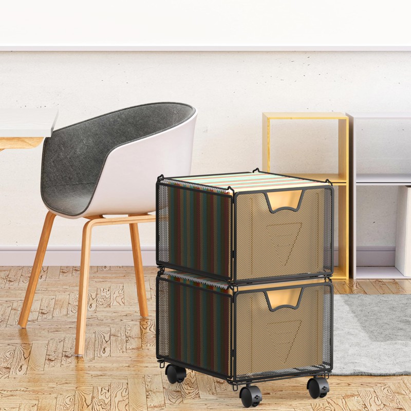 Simple Houseware Stackable Mesh Hanging File Folder Organizer with Wheels,