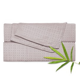 Bedmoon Cooling Full Sheets, 100% Viscose Derived from Bamboo, Plaid Lilac Breathable Summer Sheet & Pillowcase Sets, 16" Deep Pocket Luxury Hotel Cozy Soft Bed Sheets