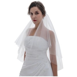 SAMKY 2 Tier Plain Cut Edge Bridal Wedding Veil - White Cathedral Length 120"