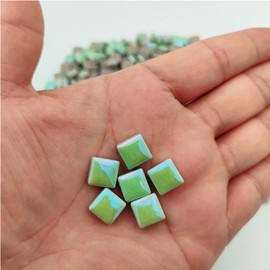 500g Square Ceramic Mosaic Tiles, 500PCS 1 * 1CM Handmade Making Creative Micro Mosaic Pieces for Lovers DIY Mosaic Projects and Home Decorations (Iridescent Green)