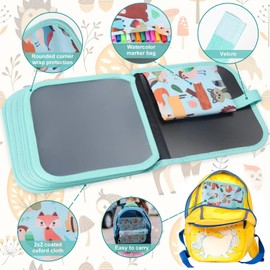 Qrytoi Erasable Book Doodle Set for Kids,Magic Drawing Book for Kids,Reusable Drawing Book 12 Watercolor Pens 14 Page Drawing,Road Trip Car Game Writing Painting Set for Boys and Girls (Foxes)