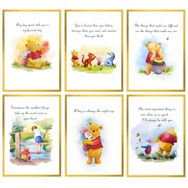 TinyMollo Winnie the Pooh Wall Decor – Unframed Set of 6 Prints, 8x10 Inch, Hand Painted Nursery Wall Decor for Boys and Girls, Kids, Baby’s Nursery Decor Playroom Classic Pooh Bear Friends Piglet