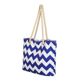 Premium Large Chevron Zig Zag Canvas Tote Shoulder Bag Handbag, Navy