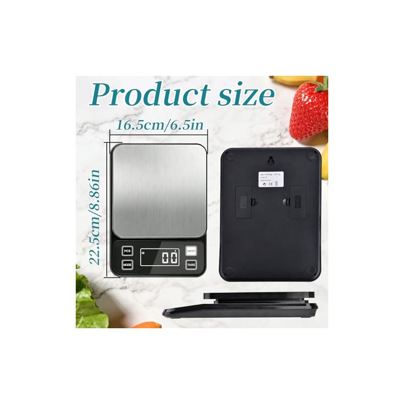 Digital Food Scale 11lb/5kg, Waterproof Kitchen Scale, Tare Function and