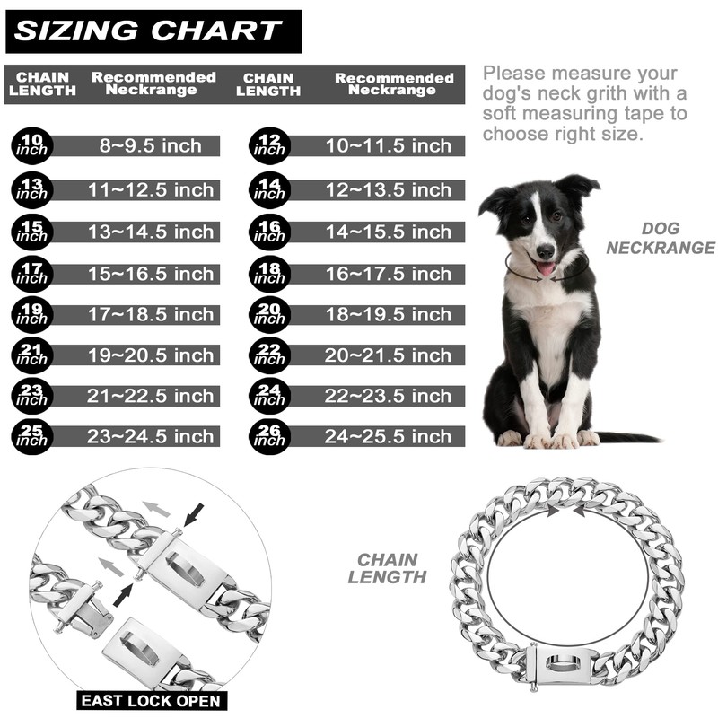 W/W Lifetime Dog Chain Collar Walking Metal Collar with Design