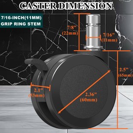 Office Chair Wheels with Brakes, 2.36"(60mm) Locking Chair Caster Replacement for Carpet and Hardwood Floors, Rolling Stool Casters (Set of 5)