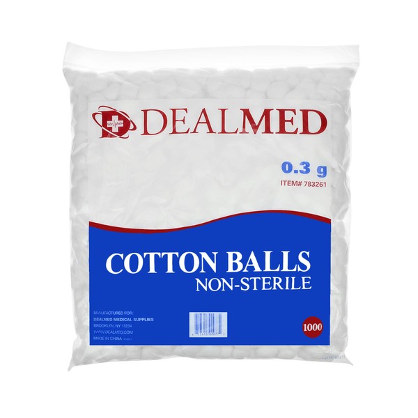 Dealmed Cotton Balls – 1000 Count Medium Cotton Balls, Non-Sterile Bag of Cotton Balls in Easy to Access Zip-Locked Bag, Great for Skin Prep, Wound Cleansing, and DIY Needs