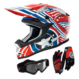 VCAN VX38Y Youth Kids ATV Motorcross Offroad Dirt Bike Motorcycle Goggles Gloves Downhill Helmet DOT Approved