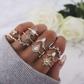 HUASAI Gold Stackable Rings for Women Trendy Stocking Stuffers Cute Rings Stuff Boho Moon Star Butterfly Knuckle Ring Set Gold Jewelry Christmas Gifts 2024